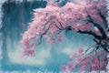 Pink sakura cherry blossom close up art painting Royalty Free Stock Photo