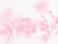 Pink sakura flower falling petals vector transparent background. 3D romantic valentines day illustration. Spring tender light