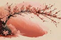 pink sakura tree in the garden.gentle lake. warm shades of pink. Royalty Free Stock Photo