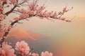 pink sakura tree in the garden.gentle lake. warm shades of pink. Royalty Free Stock Photo