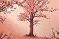pink sakura tree in the garden.gentle lake. warm shades of pink. Royalty Free Stock Photo