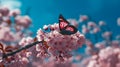 Pink sakura tree, Pink butterfly. Generative Ai