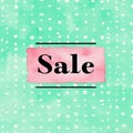 Pink \'Sale\' sign on a dotted mint green watercolor background Royalty Free Stock Photo