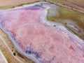 pink salt lake surface, dried pink salt lake