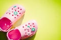 Pink Sandals isolated on bright background.Rubber shoes on a white background. Footwear for the pool. Rubber sneakers Royalty Free Stock Photo