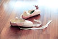 Pink satin ballet pointe shoes