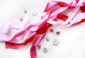 Pink satin ribbon and buttons Royalty Free Stock Photo