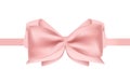 Pink satin ribbon decorated with bow. Posh decorative design element. Elegant glossy silk decoration for holiday gift