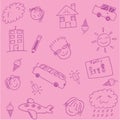 Pink school kids doodle art