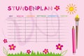 Pink school timetable template with flowers