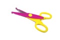 Pink scissors with yellow finger inserts perfect for kids to make crafts,isolated on white background with clipping path.