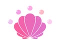 Pink sea shell with pearls on white background. Seashell icon