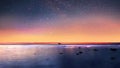 Pink  sea  sunset blue night starry sky moonlight  and light reflection  on water sky summer nature background Royalty Free Stock Photo