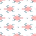 Pink sea turtle seamless pattern Cute swimming pink turtles. Girls nautical pattern Sea animals. Under sea illustration Royalty Free Stock Photo