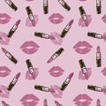 Pink Seamless cosmetics pattern with make up artist objects