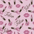 Pink Seamless cosmetics pattern with make up artist objects