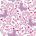 Pink seamless decorative pattern with butterflies hearts embroidery. Decorative ornament backdrop for fabric, textile, wrapping pa Royalty Free Stock Photo