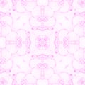 Pink seamless pattern. Appealing delicate soap bubbles. Lace hand drawn textile ornament. Kaleidosco