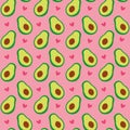 Pink seamless pattern with avocadoes and hearts