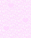 Pink seamless pattern with hearts and white floral element. Baroque Valentines day love vector background Royalty Free Stock Photo