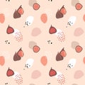 Pink seamless pattern with whole and sliced figs fruit and dots. Summer, autumn textile, fabric or scrapbooking design