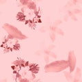 Pink Seamless Textile. White Pattern Palm. Gray Tropical Art. Coral Flower Foliage. Flora Background. Watercolor Nature. Floral