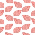 Pink seashell hand drawn seamless patterm on white background