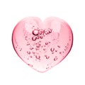 Pink serum gel, heart shape puddle isolated on white backdrop, top view. Squeezed transparent care gel with bubbles Royalty Free Stock Photo