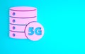 Pink Server 5G new wireless internet wifi connection icon isolated on blue background. Global network high speed