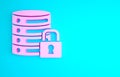 Pink Server security with closed padlock icon isolated on blue background. Security, safety, protection concept Royalty Free Stock Photo