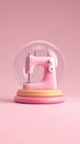 Pink Sewing Machine in a Glass Dome on a Pastel Background, Modern Art Royalty Free Stock Photo