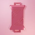 Pink Sewing thread on spool icon isolated on pink background. Yarn spool. Thread bobbin. Minimalism concept. 3D render Royalty Free Stock Photo