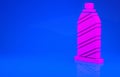 Pink Sewing thread on spool icon isolated on blue background. Yarn spool. Thread bobbin. Minimalism concept. 3d Royalty Free Stock Photo