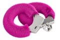 Pink fluffy handcuffs closeup, 3D rendering Royalty Free Stock Photo