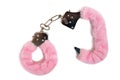 Pink fluffy handcuffs isolated Royalty Free Stock Photo