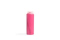 A pink shampoo bottle on a white background