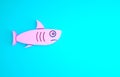 Pink Shark icon isolated on blue background. Minimalism concept. 3d illustration 3D render