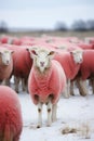 A pink sheep among white sheep, AI generated Royalty Free Stock Photo