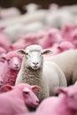 A pink sheep among white sheep, AI generated Royalty Free Stock Photo