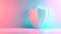 Vibrant pink shield on gradient blue and pink background, symbol of protection, security, safety Royalty Free Stock Photo