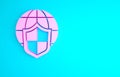 Pink Shield with world globe icon isolated on blue background. Insurance concept. Security, safety, protection, privacy Royalty Free Stock Photo