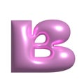 Pink metal shiny reflective letter B 3D illustration