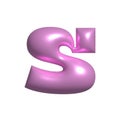 Pink metal shiny reflective letter S 3D illustration