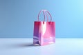 Pink shiny shopping bag on blue background