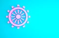 Pink Ship steering wheel icon isolated on blue background. Minimalism concept. 3d illustration 3D render Royalty Free Stock Photo
