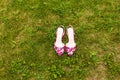 Pink shoes on the grass