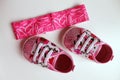 Pink shoes with pink headband for new born baby girl