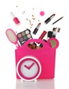 Pink shopping bag and clock Royalty Free Stock Photo