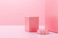 Pink showcase or podium stand on pastel background with luxury fashion concept. Creative product shelf for presentation template.