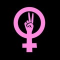 Pink sign with hand. Feminism. Raised hand vector illustration. Women`s rights. Women`s day. Health care, medicine. Feminism ico Royalty Free Stock Photo